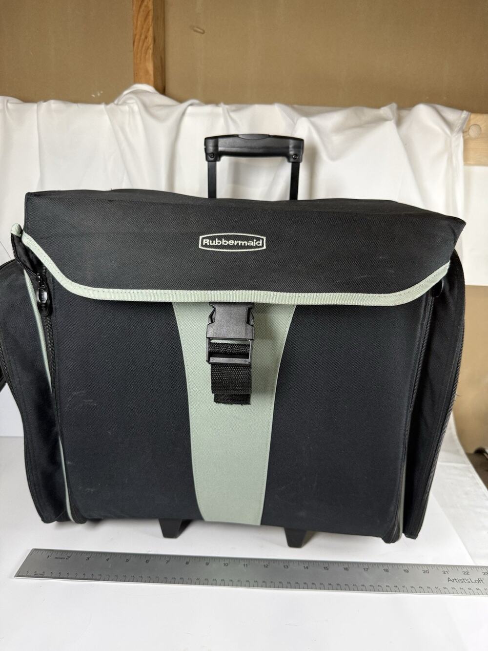 Rolling Tote Multiuse Wheeled Carrier Storage Bag Case Rubbermaid With Pockets